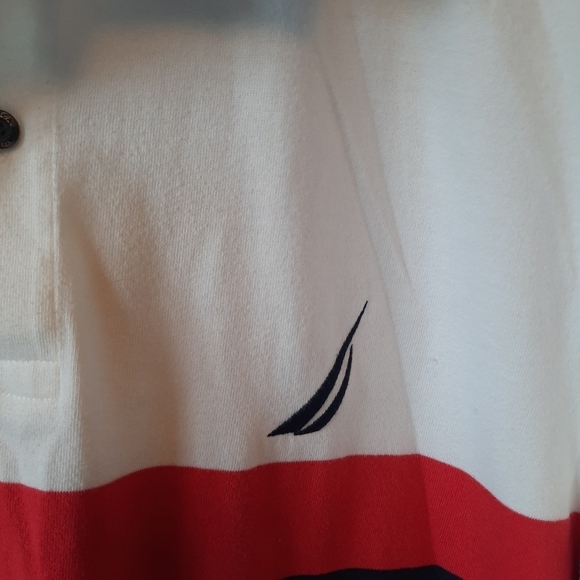 Nautica white striped preppy striped short sleeve polo shirt size large - Picture 6 of 11